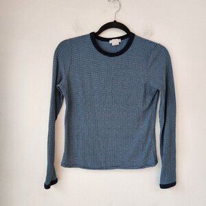 Cooperative Comfy Tee Long Sleeve T-Shirt Blue Striped Ribbed Shirt Women's S